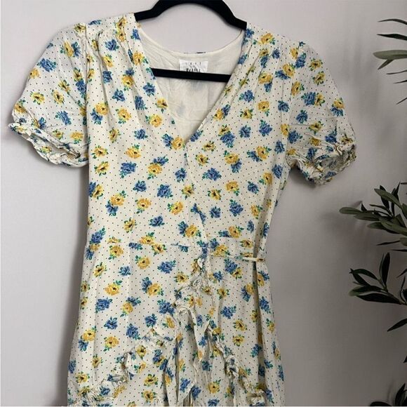 Anthropologie Lost &‎ Wander mama Mia midi wrap flower dress in cream xs - Picture 5 of 12